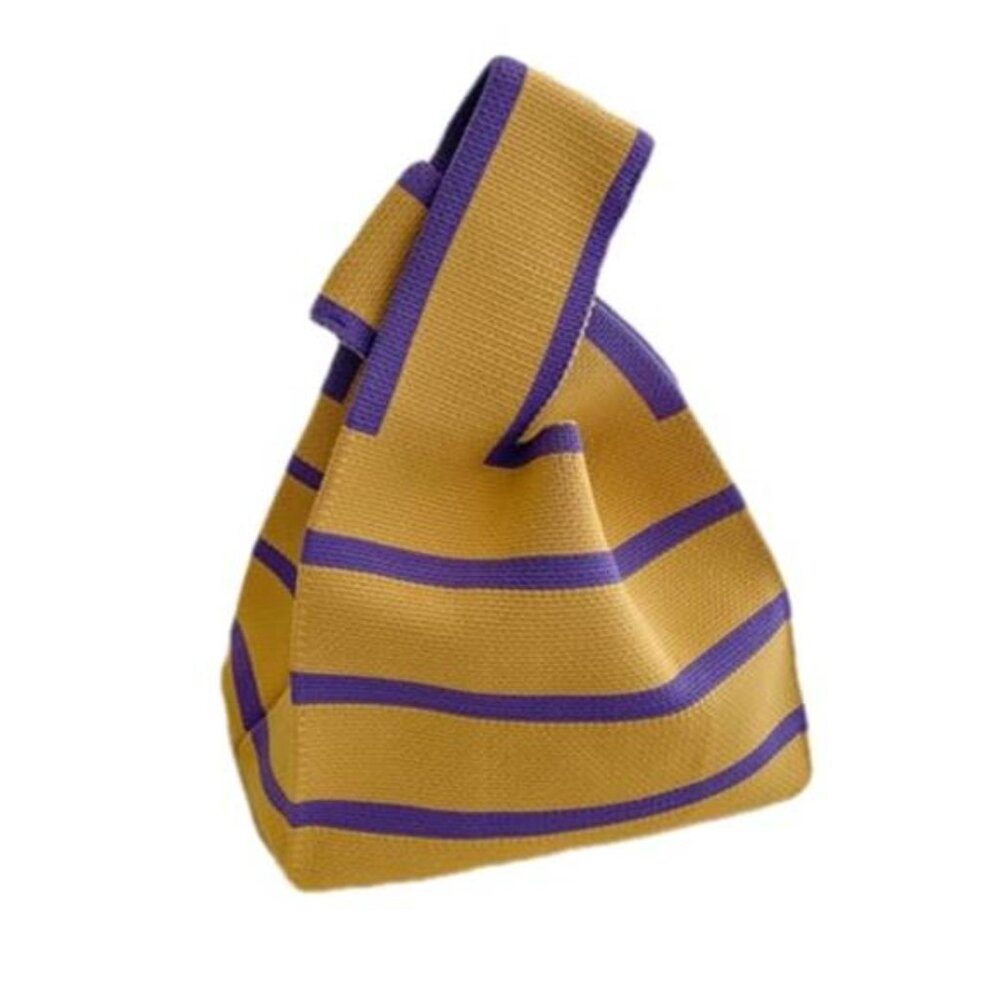 Striped Two Tone Knit Knot Mini Tote Bag - Picture 2 of 8